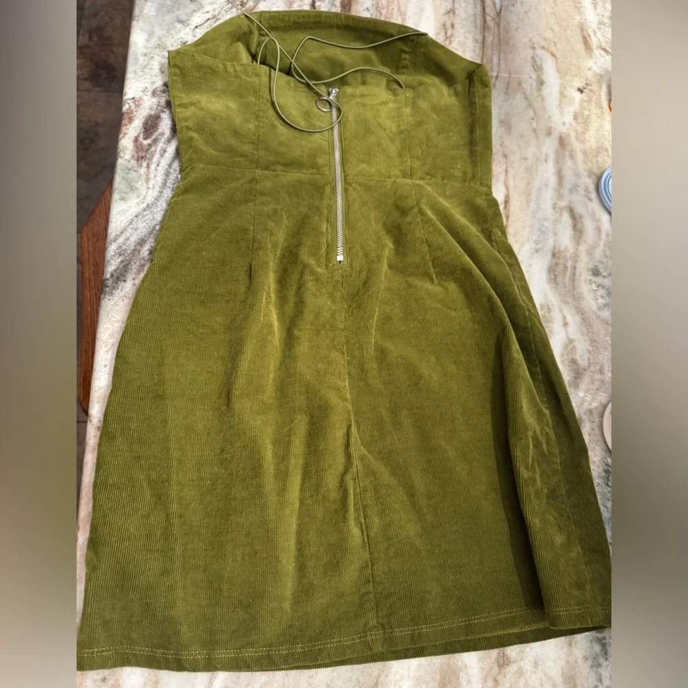 Olive Green Spaghetti Strap Corduroy Urban Outfitters  Dress - Picture 3 of 4